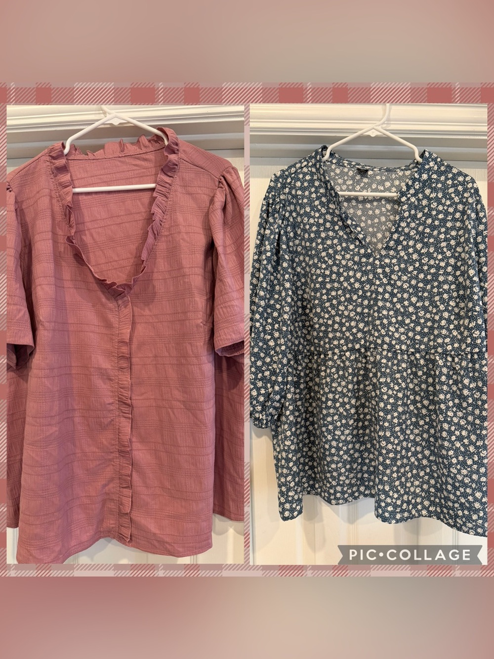 Women’s Ruffle V-Neck Blouse - Mauve & Blue Bundle